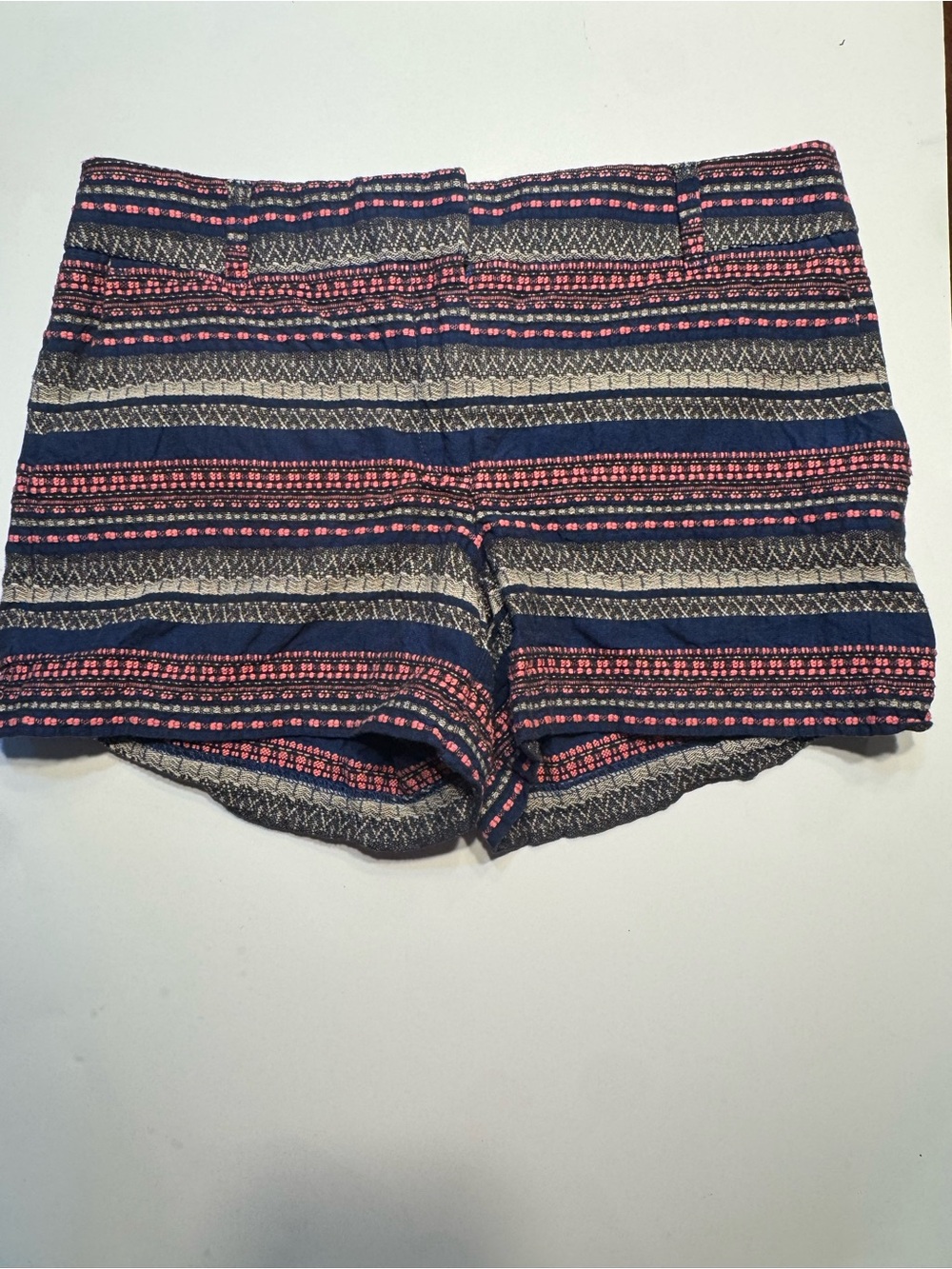 LOFT Navy, Pink & Cream Striped High-Waist Shorts